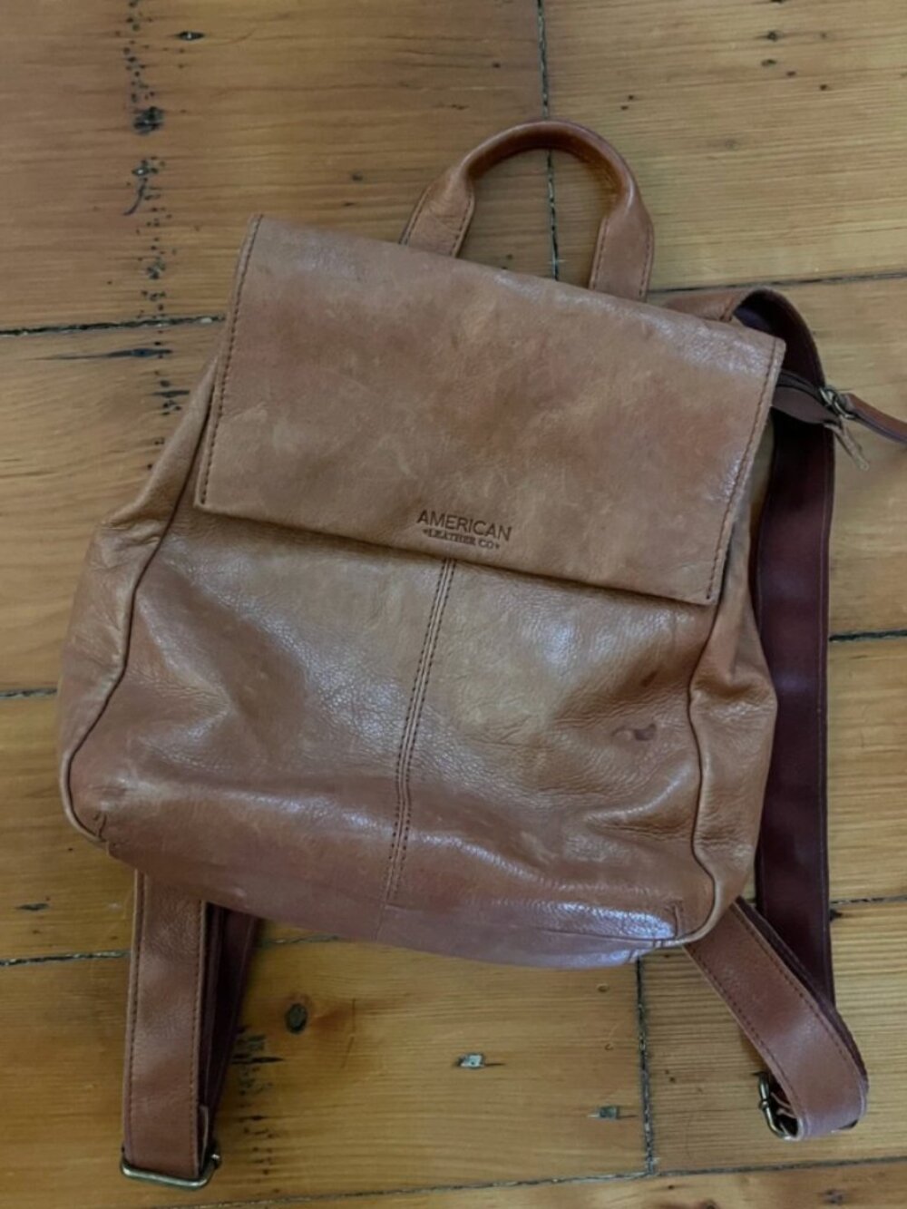 American Leather Co. Liberty Soft Light Brown Leather Adjustable Strap Backpack